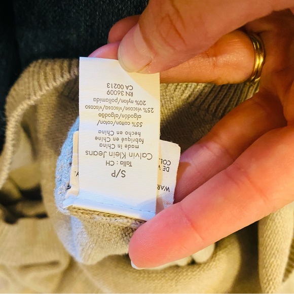 CALVIN KLEIN Oatmeal Asymmetrical Off The Shoulder Sweater Dress - Picture 5 of 7